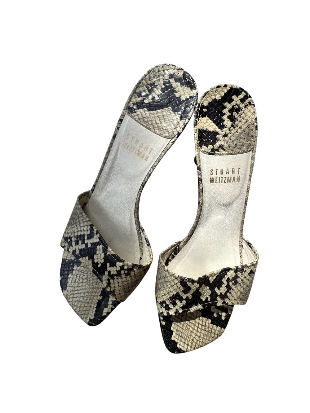Stuart Weitzman Neutral Snake-Print Slide Mules in Beige & Black
